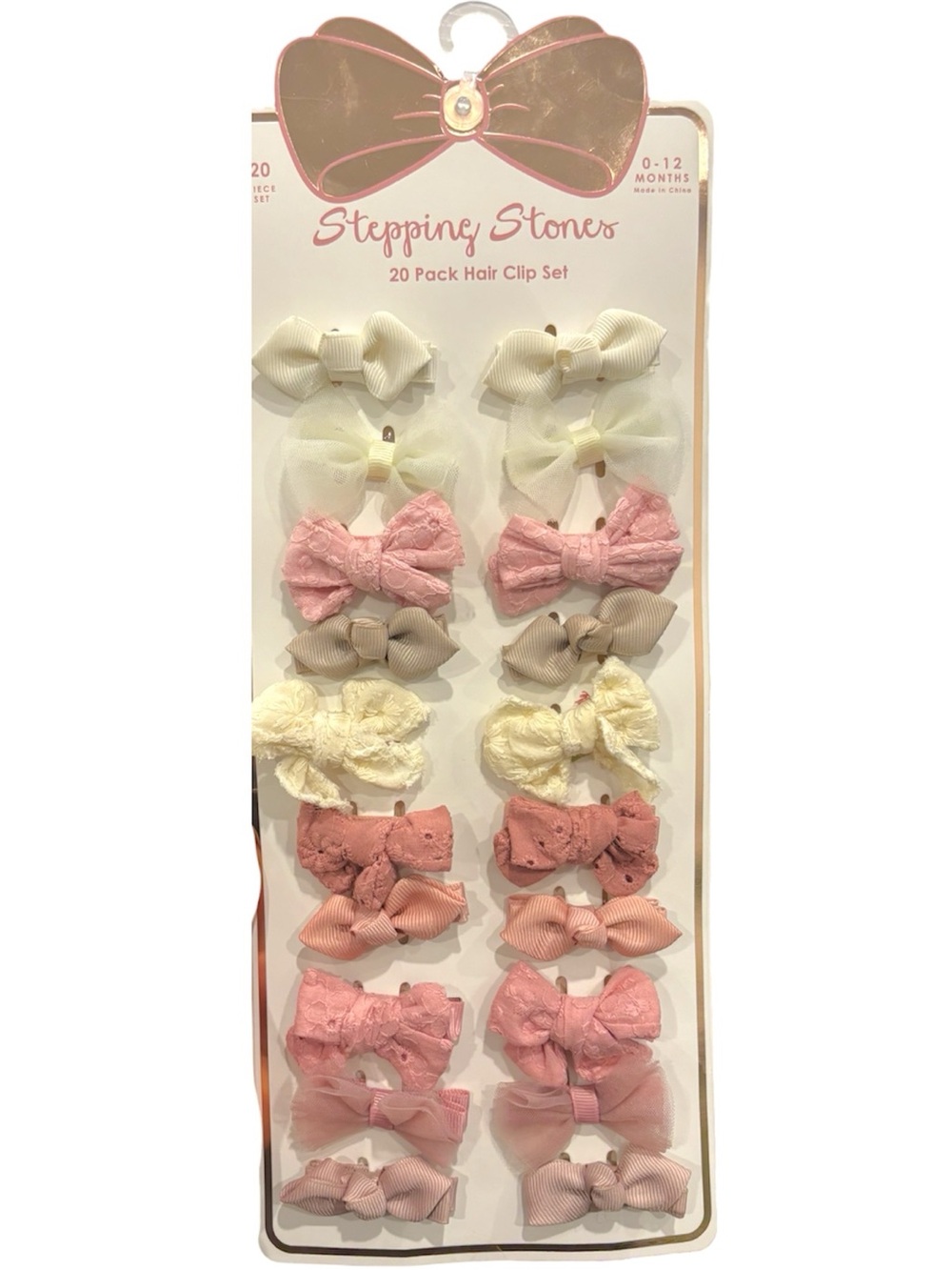 Stepping Stones 20-Pack Baby Bow Hair Clip Set - Pink, Cream, Beige